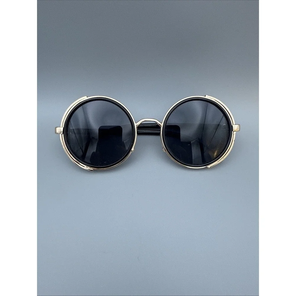 Round Punk Sunglasses Men Vintage Luxury Steampunk  Black/Gold Metal Funk Hip